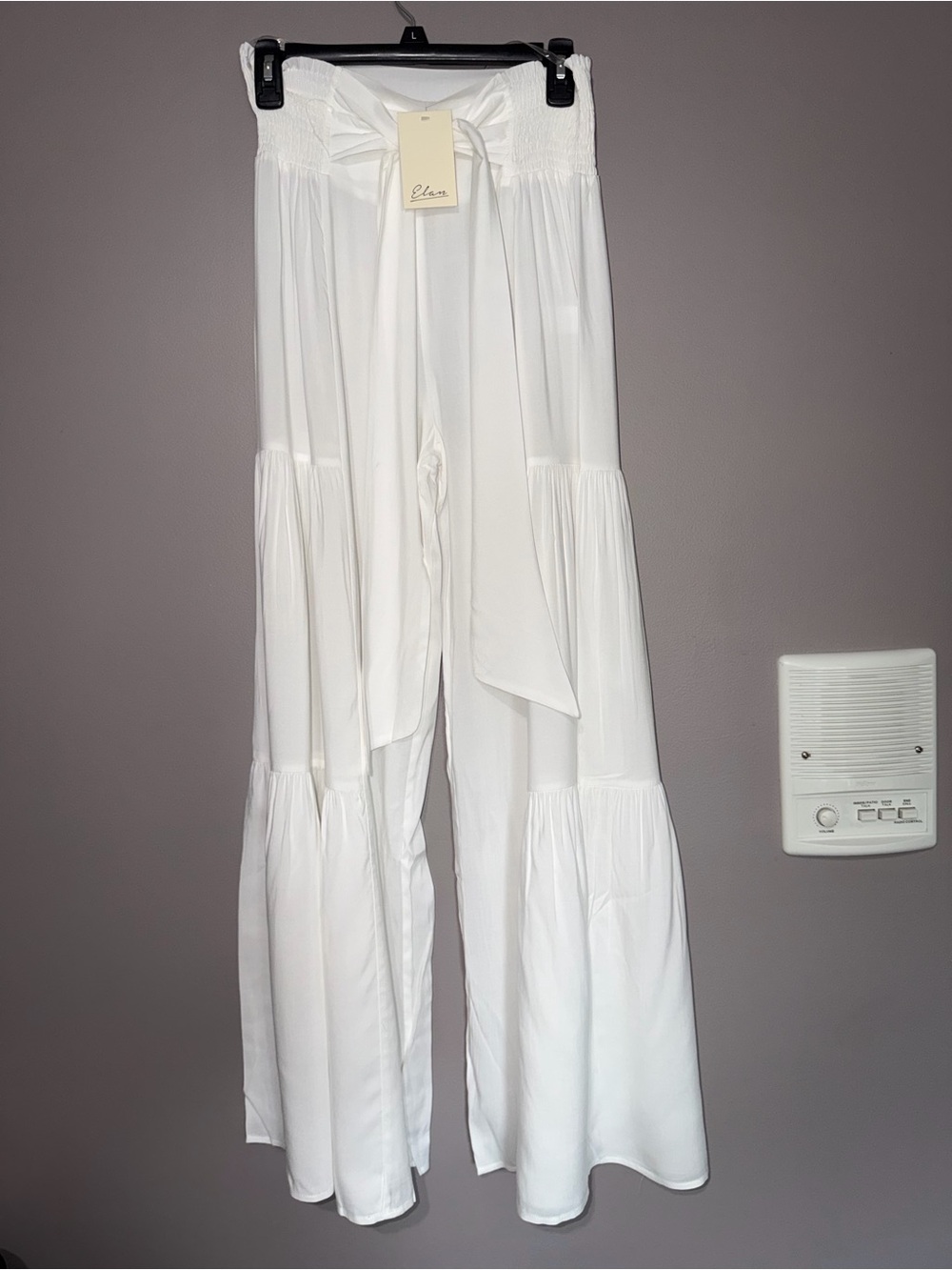 Elan White Tiered Wide Leg Pants with Smocked Waist